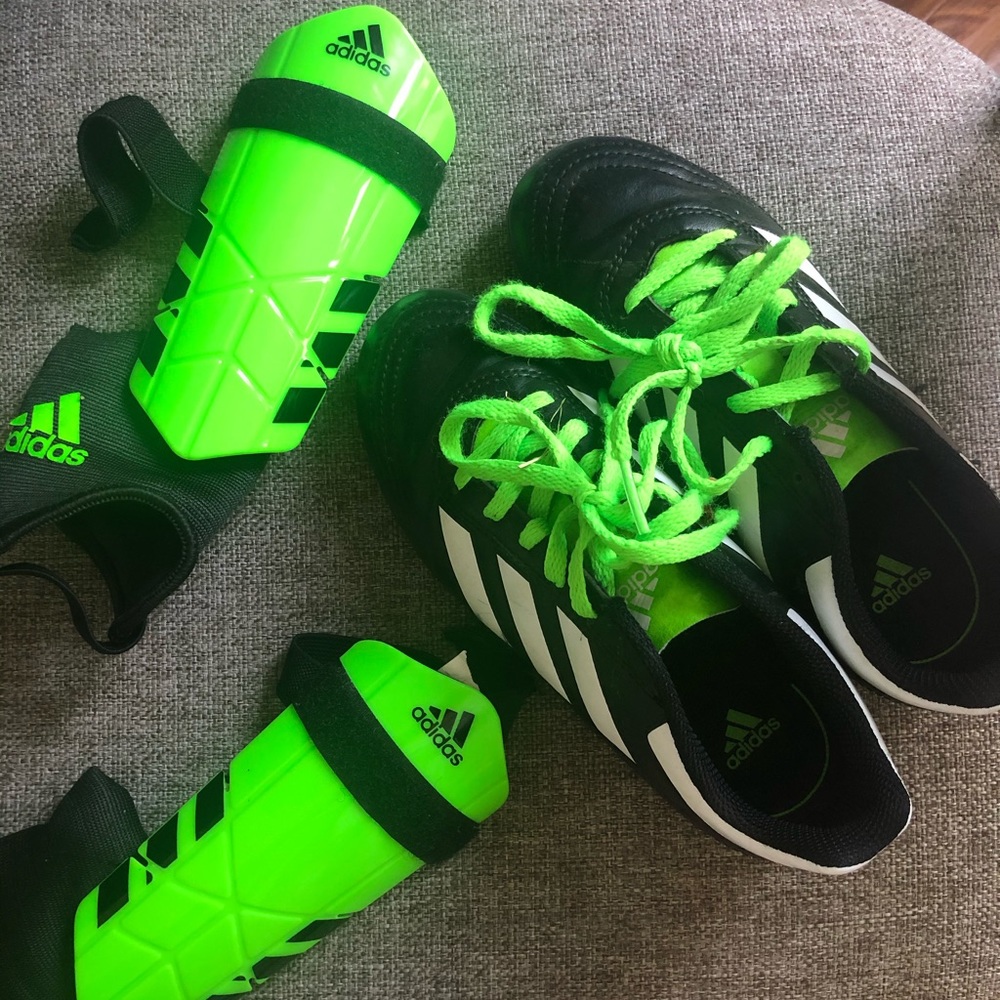 Adidas kids cleats and shin guards
